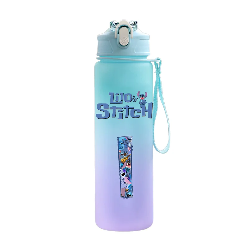 750Ml Disney Lilo Stitch Water Bottle Plastic Large Capacity Drinking Cup Gradient Color Straw Outdoor Sport Fitness Jug