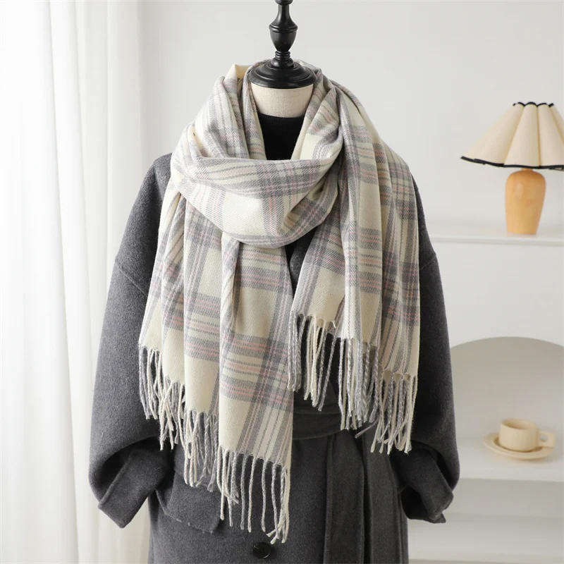 New Fashion Winter Plaid Tassel Blanket Cashmere Like Thick Warm Shawl Wrap Scarf Women Neckerchief Pashmina Poncho Stoles