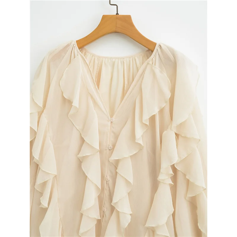 

【SEE】Women Dressy Casual Blouse Business Long Sleeve V Neck Ruffles- Tops Office Work Outfit