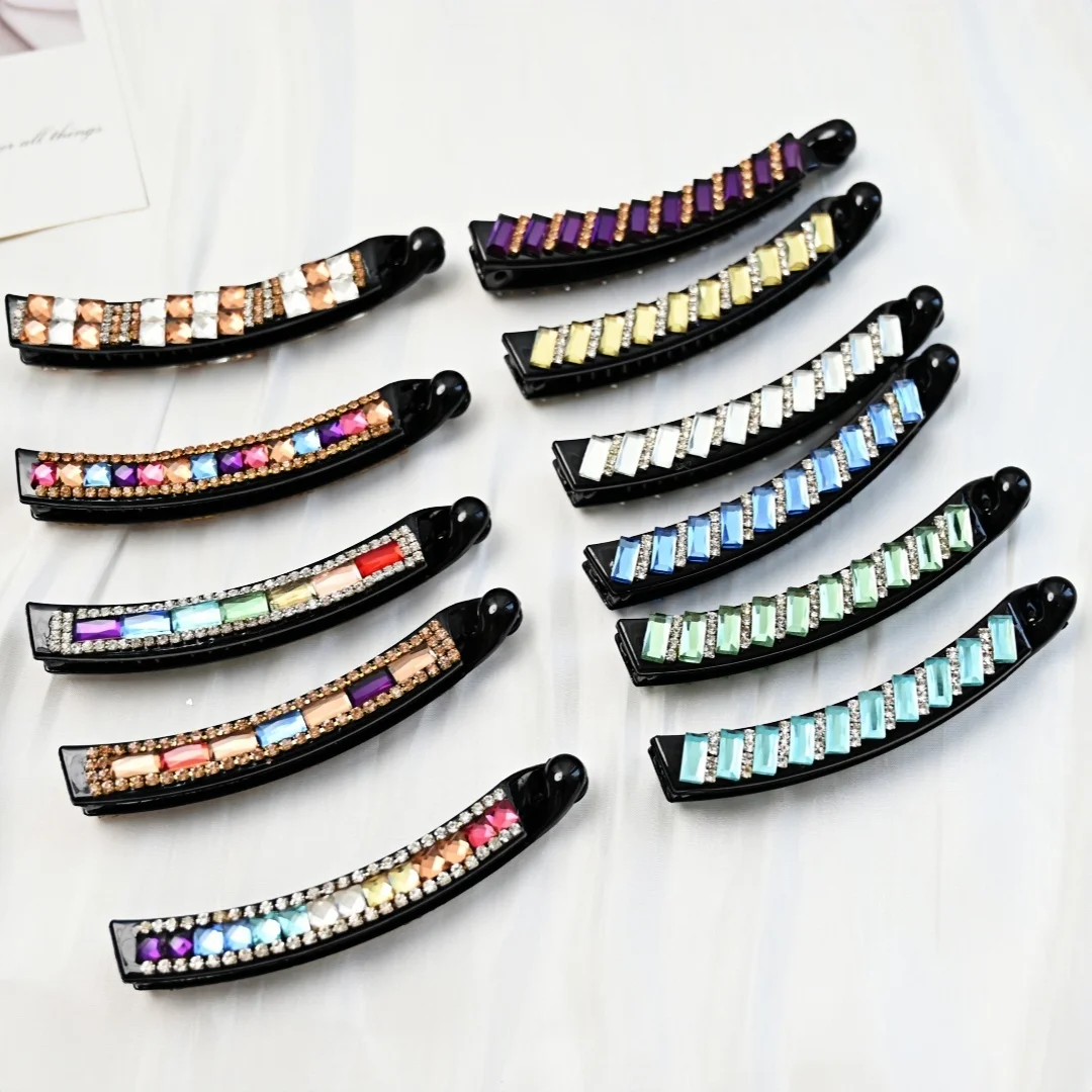 New  Hand Craft Hair Clips Banana Clip With Colored artificial crystal Hair Accessories for Girls thin Hair Pony Hair