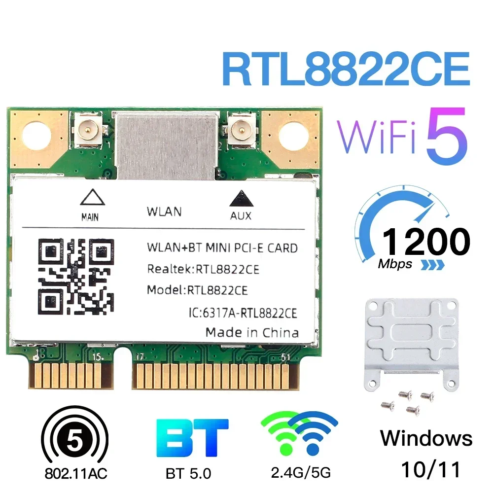 Mini Pcie RTL8822CE de doble banda, tarjeta WiFi de 1200Mbps, adaptador inalámbrico Bluetooth 5,0, dongle WIFI 802.11ac para Win10/11, mejor 7260HMW