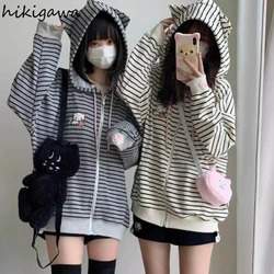 Japanese Hoodies for Women 2024 Ropa Mujer Hooded Cat Embroidery Zipper Coats Streetwear Casual Fashion Y2k Sweatshirts Tops