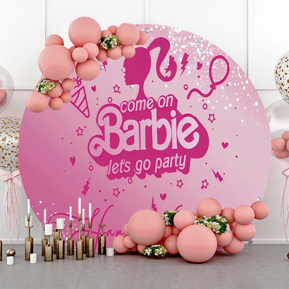 Pink Barbie Princess Photo Backdrop Background For Photography Baby Shower Girl Birthday Party Decorations Props Elastic Round