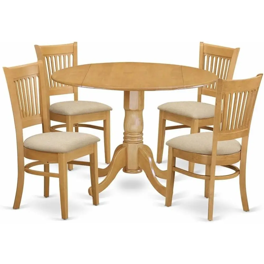 

DLVA5-OAK-C 5 Piece Kitchen Table & Chairs Set Includes a Round Dining Room Table with Droplea and 4 Linen abric Upholstered Cha