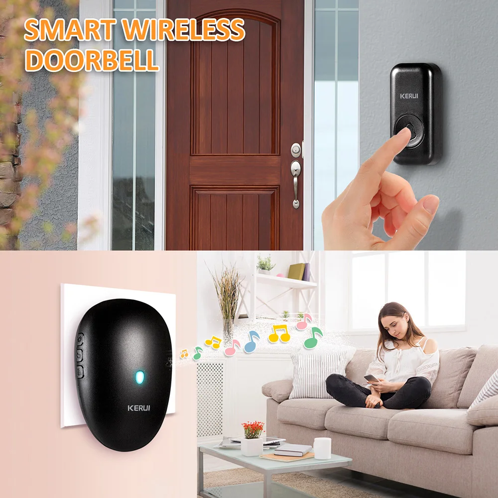 KERUI M521 Wireless Doorbell With Two Buttons Security Door Bell Alarm 120m Long Distance Welcome Chime Kit 57 Songs LED Light