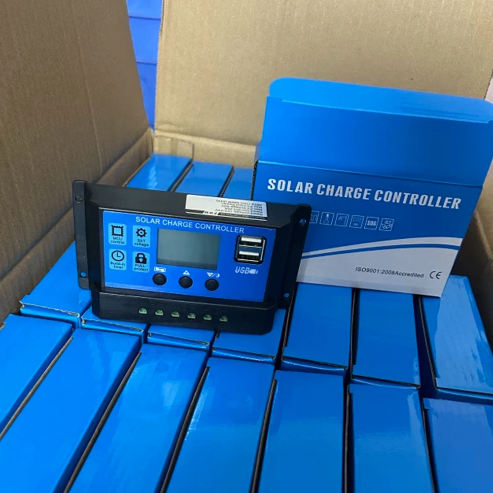 10/20/30/40/50/60/80A Solar Charge and Discharge Controller LCD Display PWM Dual USB Auto Solar Cell Panel Charger Regulator 12V