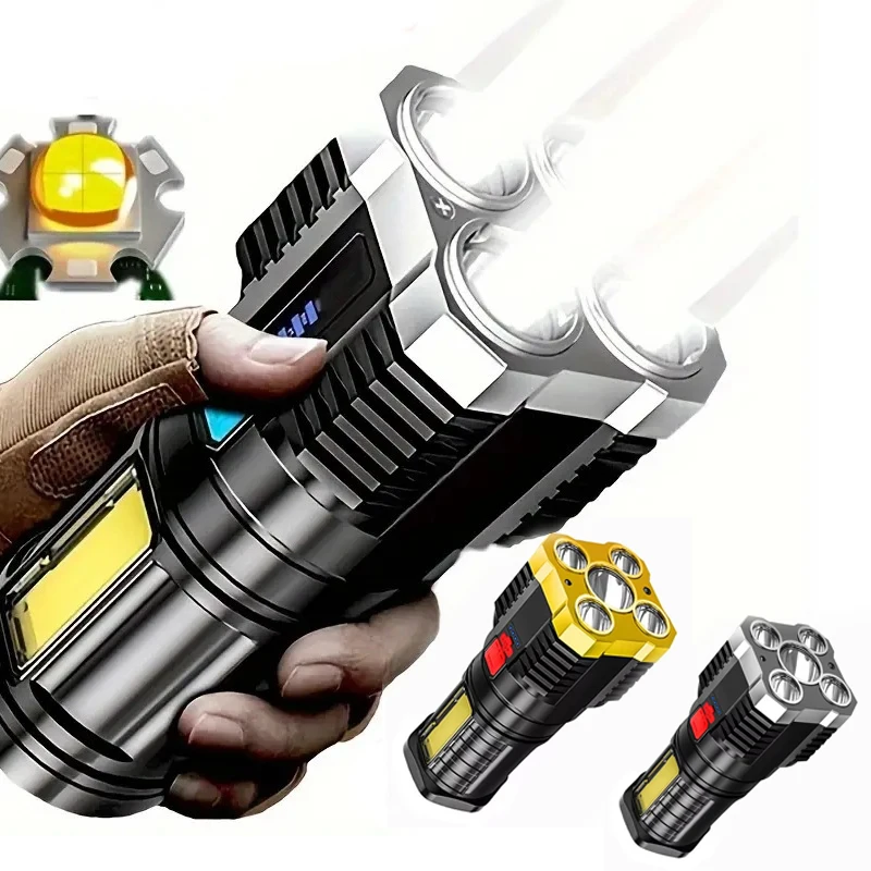 

5LED Super Bright Strong Light Outdoor Torch Hand-held Portable Multifunctional Flashlight Five Core Explosion Bright High Power