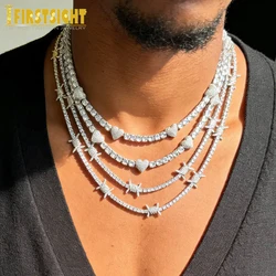 2026 New Geometric CZ Bar Barbed Wire Charm Necklace With 3MM Tennis Chain 5A Cubic Zirconia Fashion Women Men Hiphop Jewelry