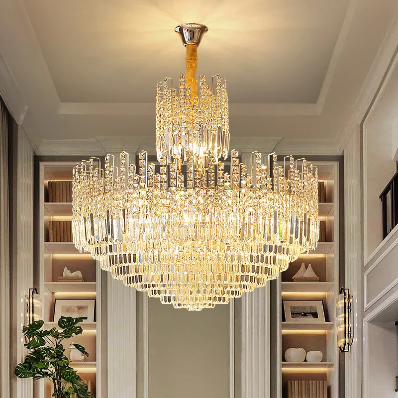 Duplex Building Chandelier Crystal Hall Spiral Staircase Hotel Lobby Villa Light Luxury For Living Room Hollow Chandelier