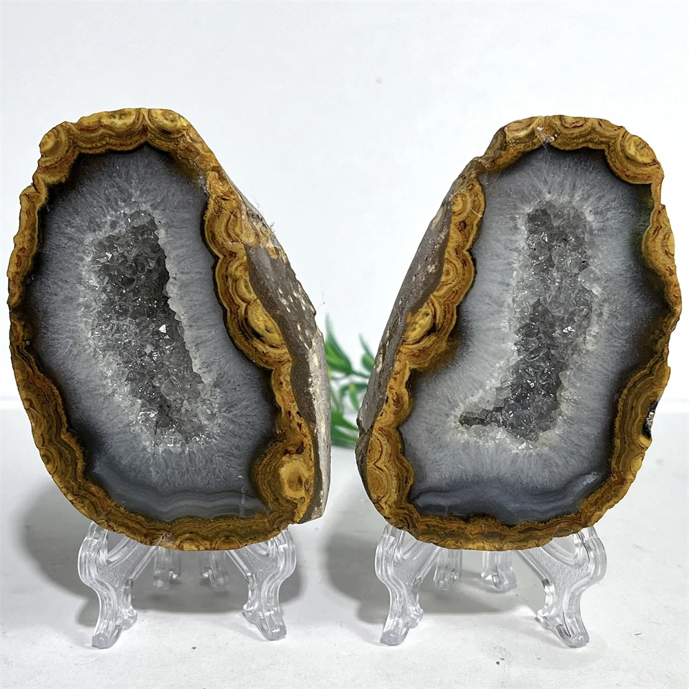 Geode Double Agate Specimen Natural Crystal Druzy Gemstone Stone Quartz Home Reiki Meditation Quality Healing Decoratiom+Stand