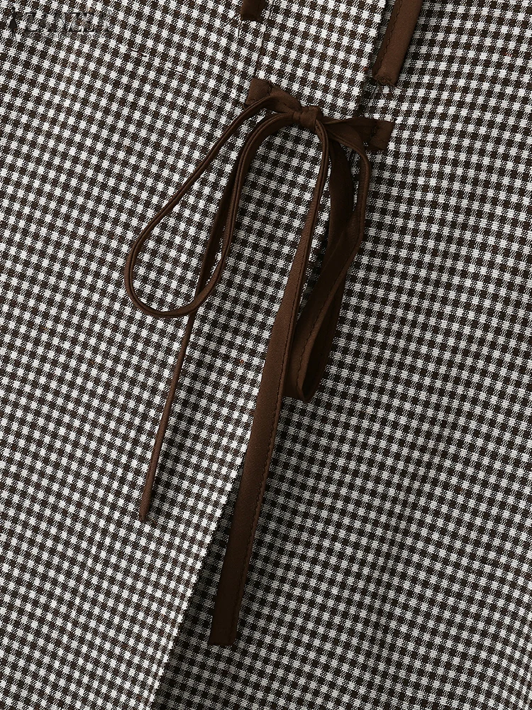 ZANZEA 2025 ฤดูใบไม้ร่วงผู้หญิงโบว์ไทลายสก๊อตเสื้อแฟชั่นพิมพ์ลูกไม้เสื้อวันหยุดหวานแขนยาวเสื้อลำลองหลวมเสื้อคลุม