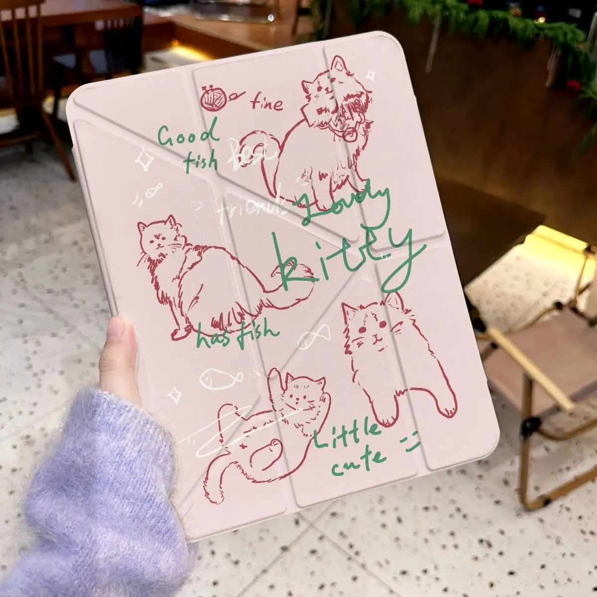 

Чехол для iPad Pro Air M5 M4 M3 M2 13'' 2 1 11th A16 12.9" 10 9 8 5 Th Mini 7 6 8.3" с ретро-дизайном в клетку, мультяшным рисунком кошки и английскими буквами