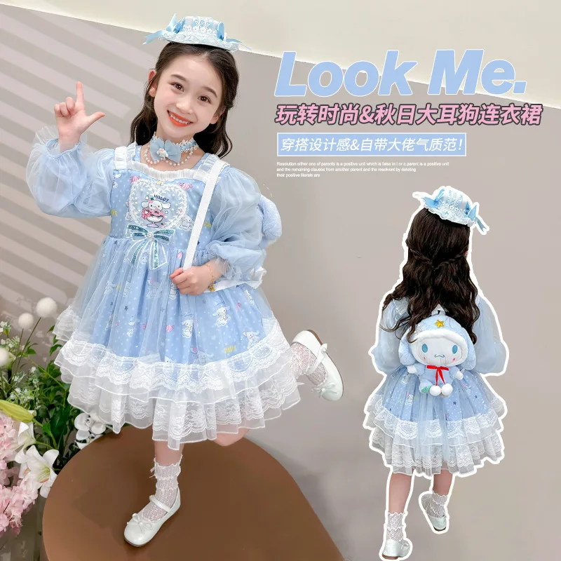 Cinnamoroll Girl Autumn Lolita Princess Dress New Sanrios Long Sleeve Tutu Mesh Dress Halloween Party Dress Cosplay Costume Gift