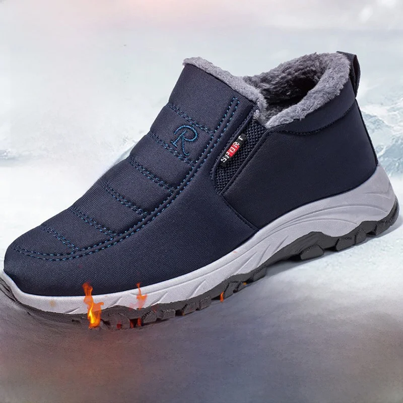 

Men's Winter Thiened Waterproof Fce Lined Anti-slip Cotton Boots Beijing Sle Slip-On Casual round Toe Snow Boots