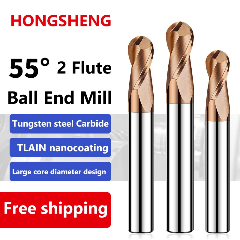 Ball Nose End Mill long Tungsten Carbide Cutter CNC Router Bit Milling Tools R0.5 R1 R2 R3 R4 R6 8 10 R12 HRC55 2 Flute Metal