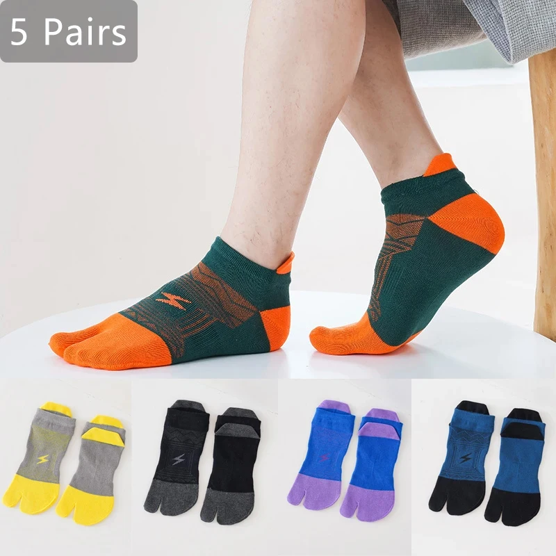 

5 Pairs Sport Toe Ankle Socks Man Combed Cotton Lightning Mesh Sweat-Absorbing Fitness Outdoor Bike Run 2 Finger Boat Socks