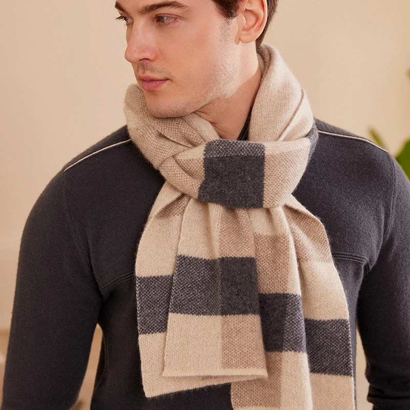 Men Scarf 100% Goat Cashmere Knitted Winter Soft Keeping Warm 180*28cm Scarves For Male FJ01