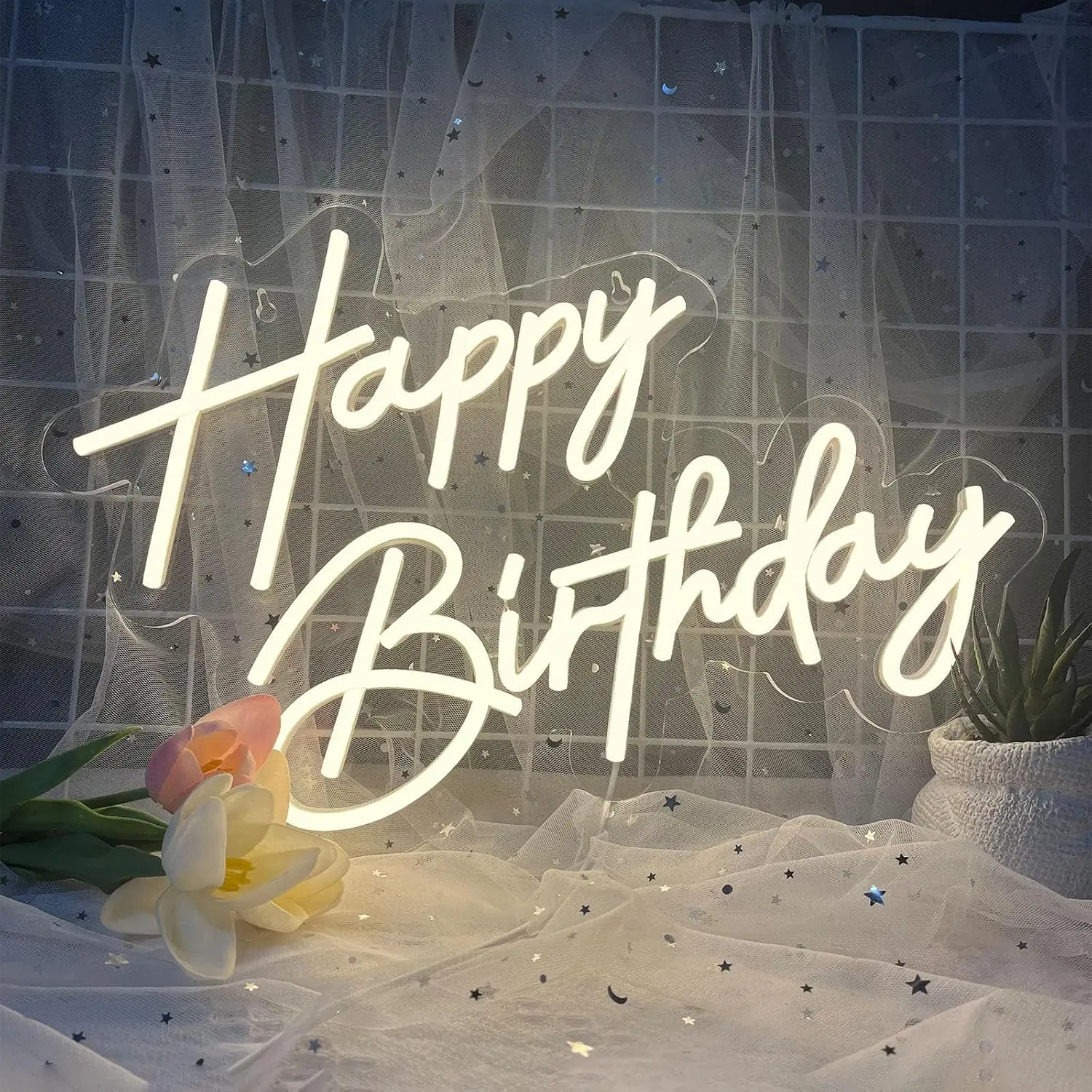 Large Size Happy Birthday Neon Sign Art Decoration Happy Birthday Neon Light Sign for All Birthday Party Decoration Night Light