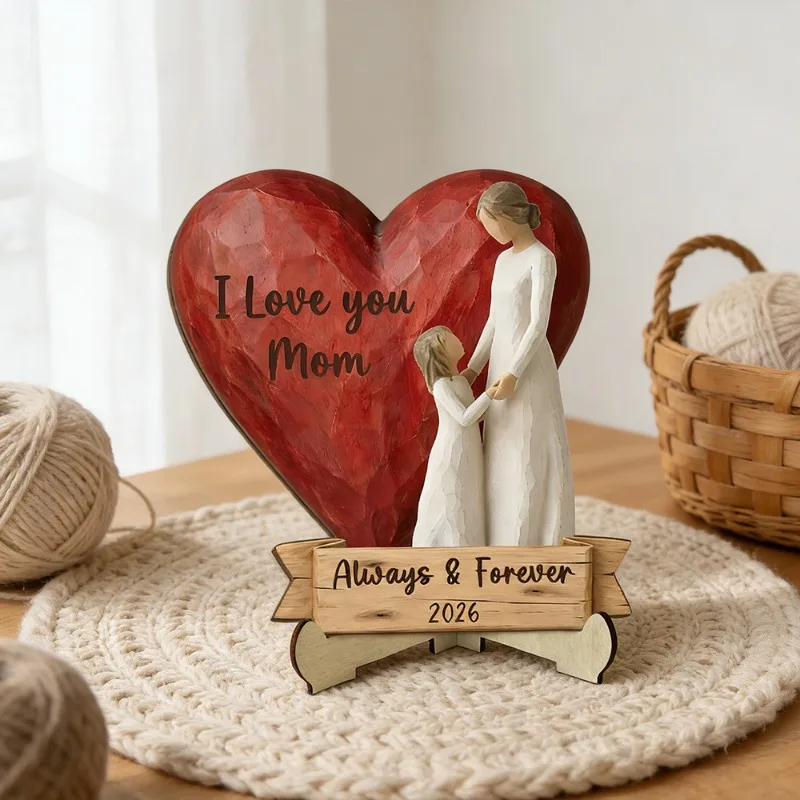 Mother's Day limited wooden ornaments, love moon hug shape, gratitude home table ornaments