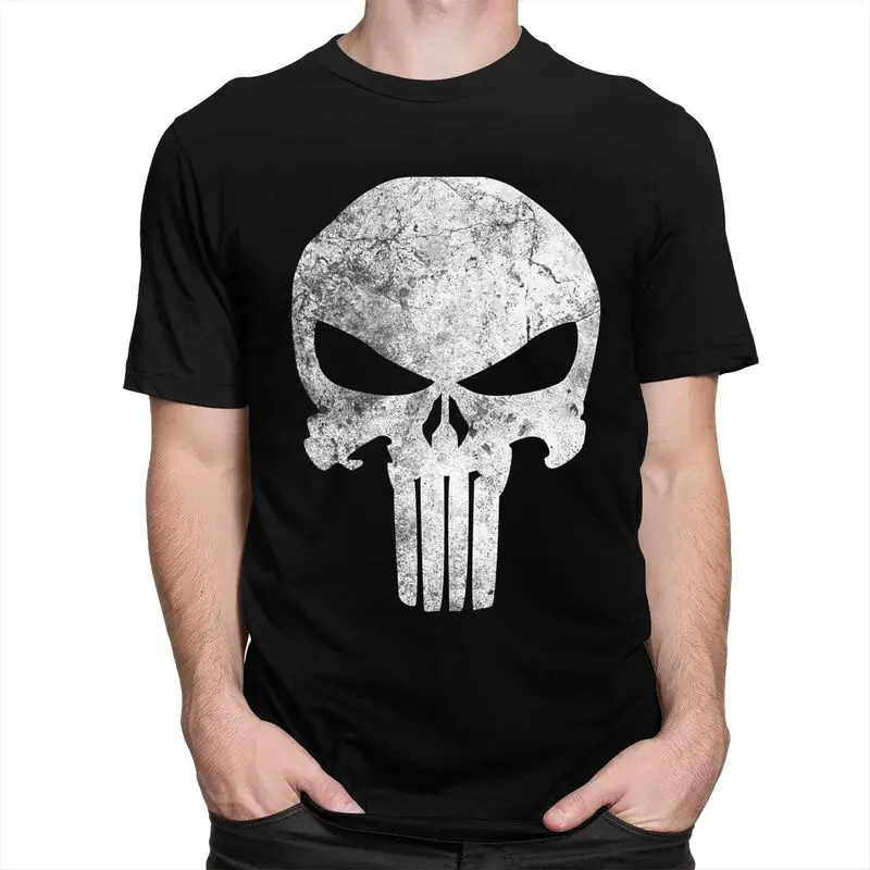 Punisher Skull T Shirt for Men Cotton Tshirt Unique Tee Tops Short Sleeves T-shirt Loose Fit Clothing Merch