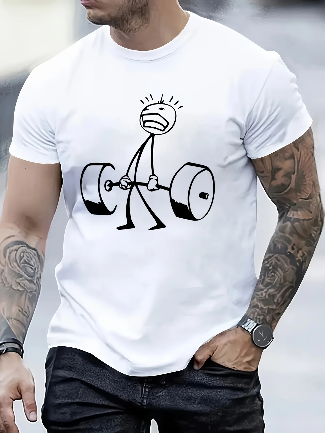 

Weightlifting Graphic Printing Summer Autumn Winter Luxury Brand Pure Cotton Men's and Women's T-shirt Short Sleeve Outdoor