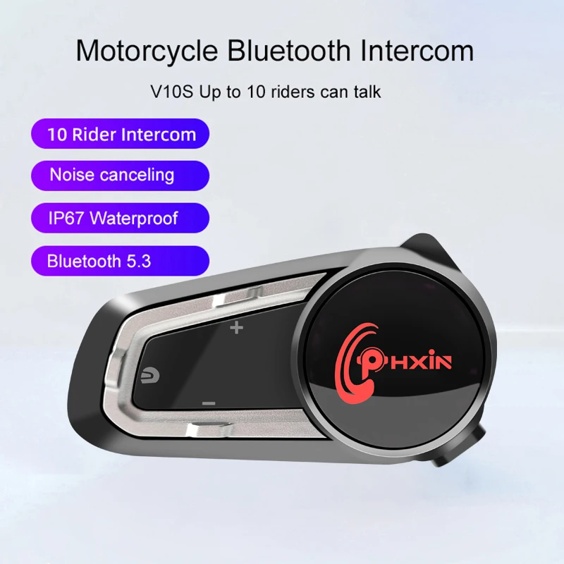 

PHXIN V10S мотоциклетный шлем Bluetooth-гарнитура 10-местный домофон полный шлем полушлем водонепроницаемый противошумный музыкальный мотоцикл