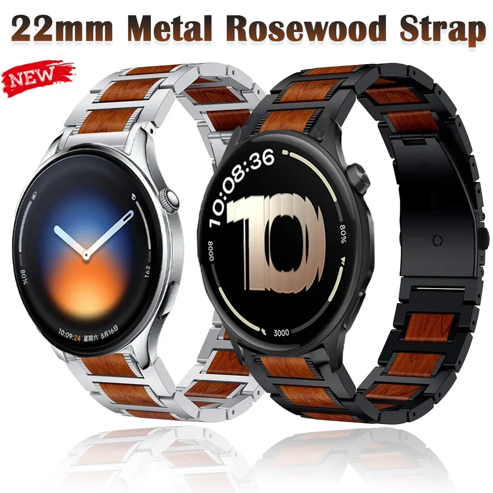 

Металлический ремешок 22 мм из розового дерева для Xiaomi Watch 5 S5 S4-3, Realme Watch 5 S, браслет для OPPO Watch X3 X2 S, ремешок для OnePlus Lite 3