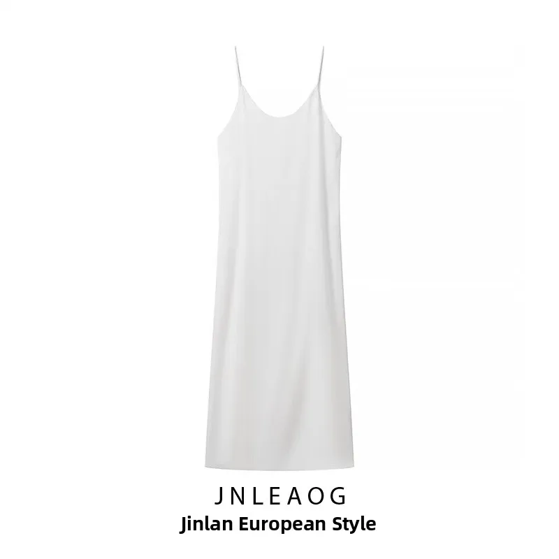 JNLEAOG 秋の新女性のファッションサテン二重層ストラップドレスエレガントなスタイルナチュラルウエストポリエステル繊維ストレートスカート