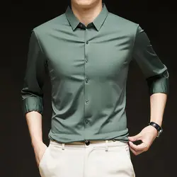Men's Clothing Spring Autumn Turn-down Collar Solid Color Button Up Long Sleeve Cardigan Shirt Coats Casual Formal Retro Tops
