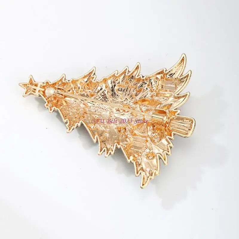 49ME Seasonal Jewelry Brooch Christmas Tree Rhinestones Detail Alloy Pin for Coats Scarves Sweaters Holiday Party Styling Accent