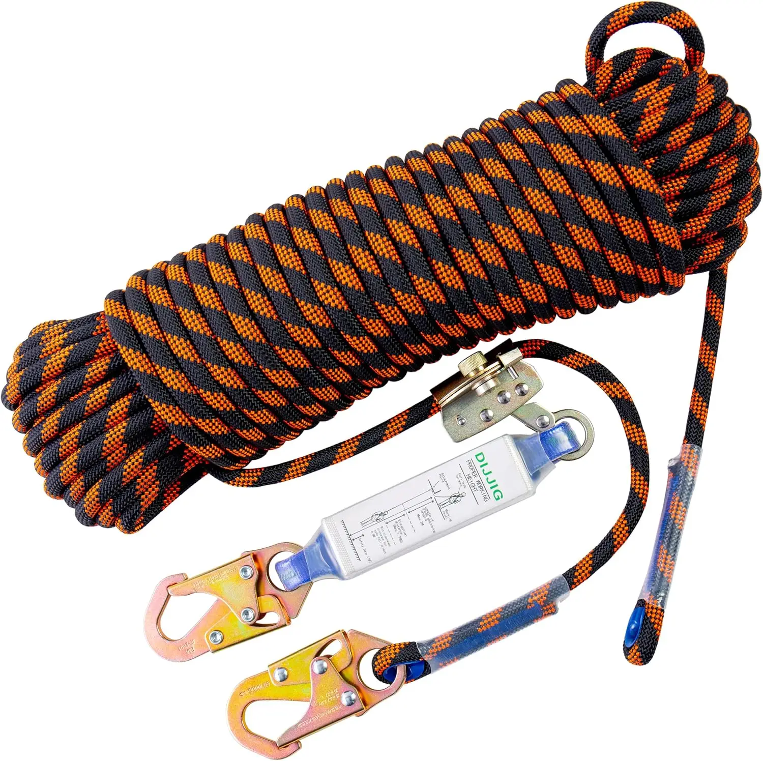 

100ft Safety Lanyard with Shock Absorber and Snap Hooks for Roofing, Tree Climbing Fall Protection Heavy Duty Equipment