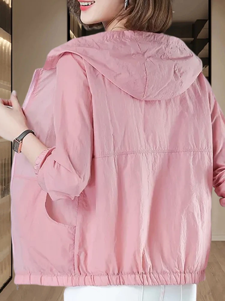 

Women's Ice Silk UV Protection Clothing Thin Breathable Fashionable Summer Outerwear Lightweight Long Sleeve Hooded Coat