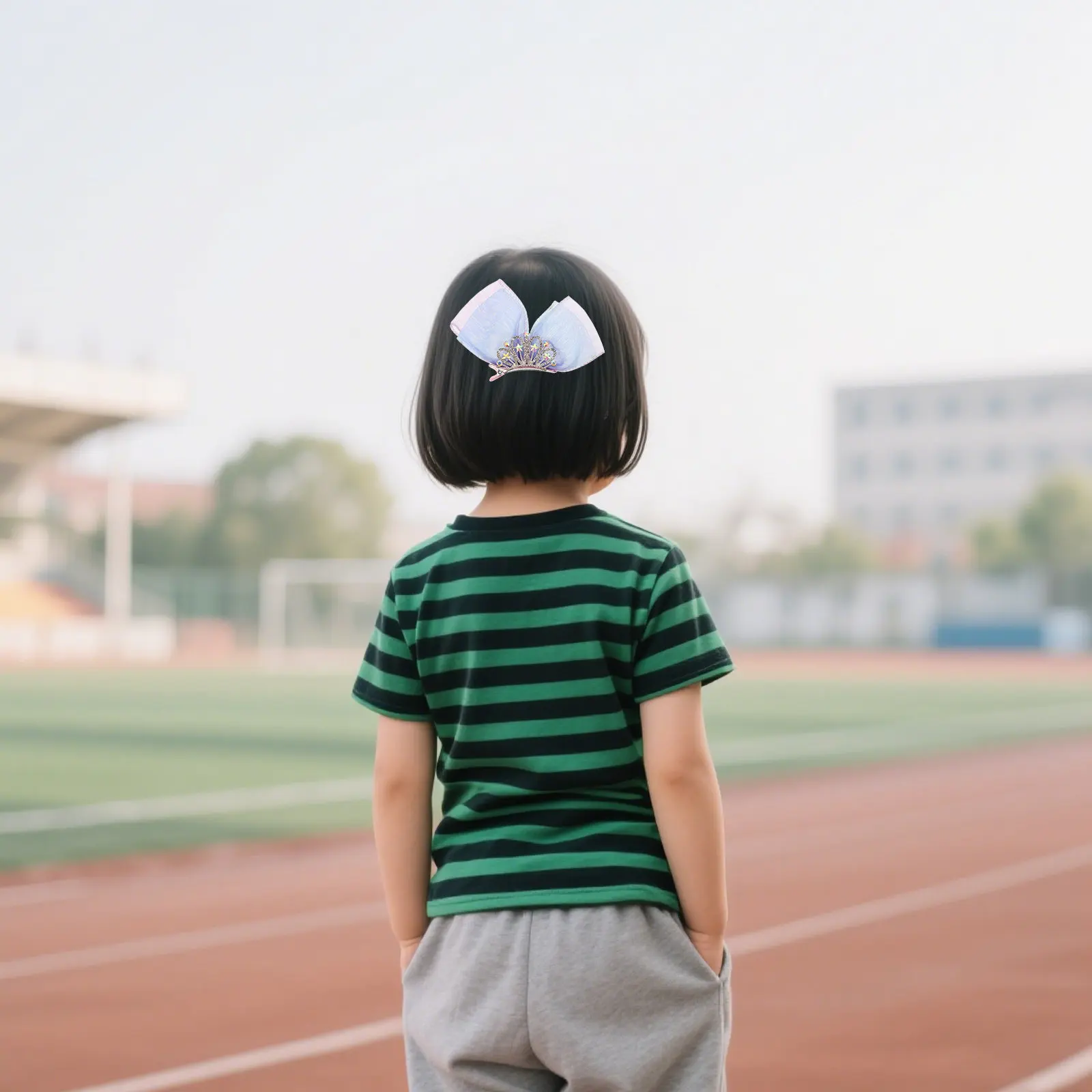 

2 шт. детских аксессуаров для волос для девочек: стильные заколки-коронки с бантом из страз и сетчатой ткани для вечеринок и прогулок