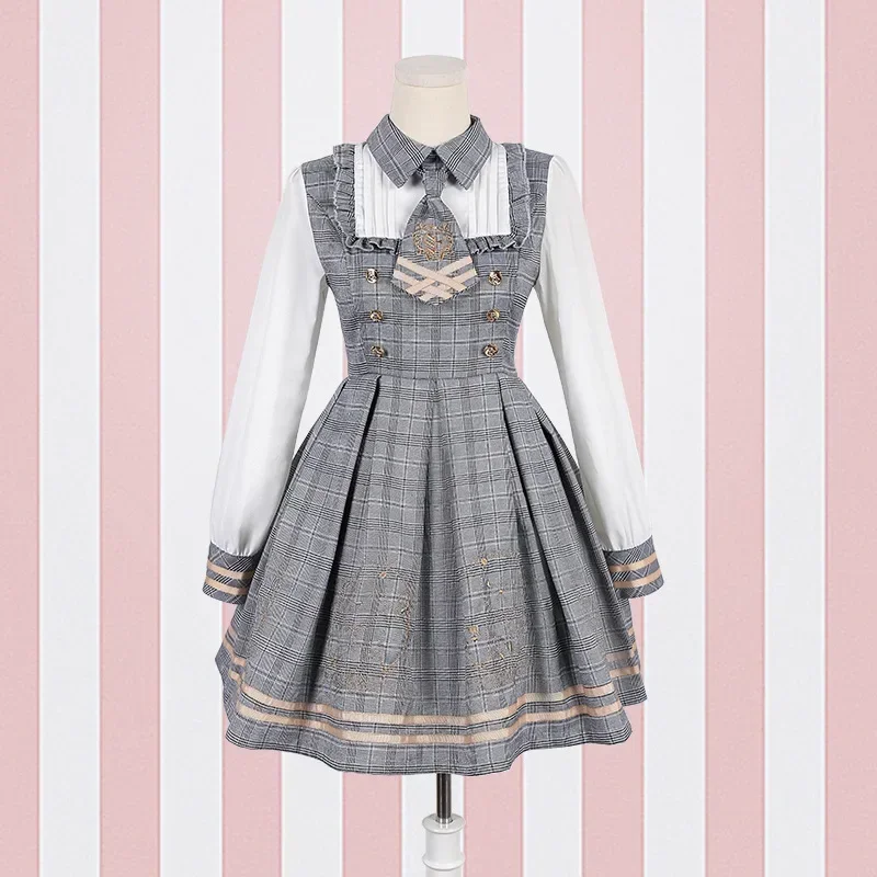 

NEW Lolita Dress Detective Bear Cospaly Women's Preppy Style Neck Tie Long Sleeve Dresses And Woolen Cloak Dropshipping