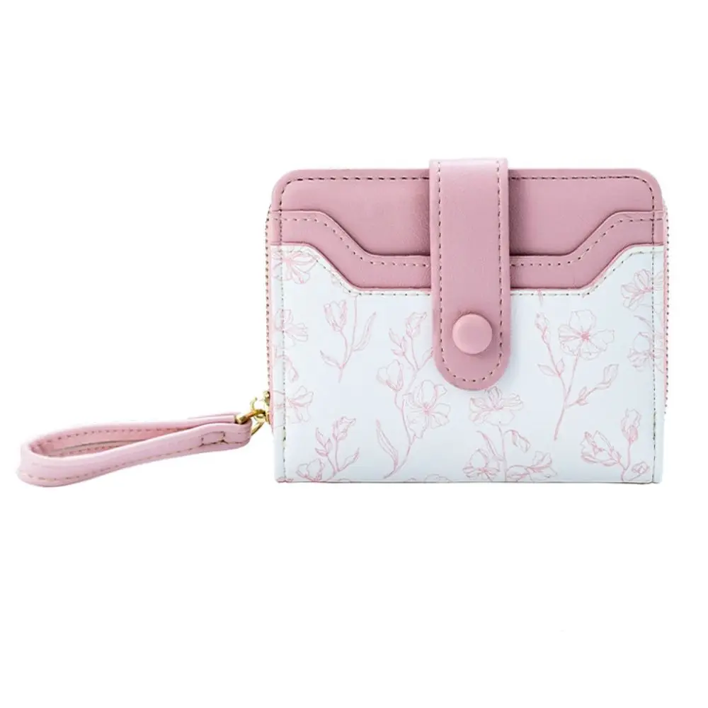 Floral Print Mini Coin Purse Bag Zipper Pouch Multi Function PU Leather Short Wallet Korean Ins Fashion ID Credit Card