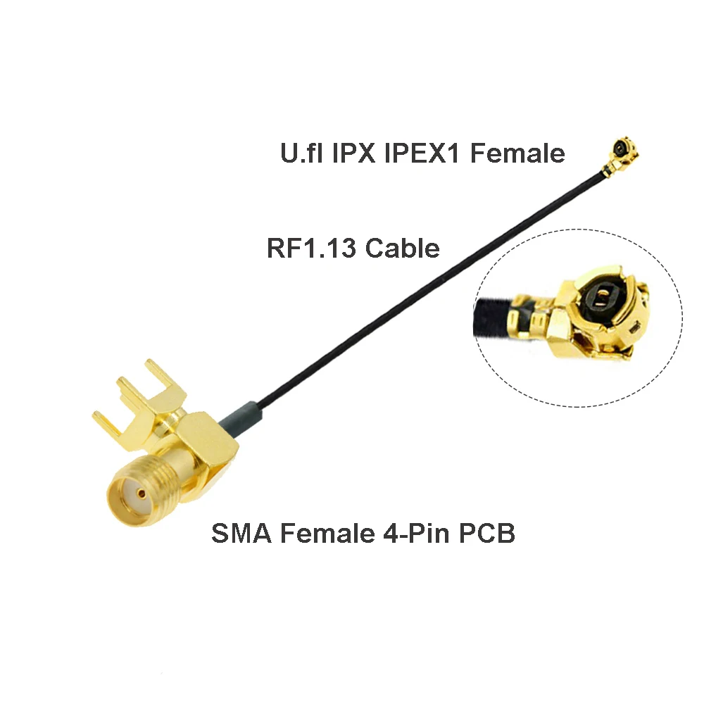 1PCS u.FL  1 / 4 4 Female to RP-SMA / SMA Female 4-Pin Right Angle PCB Pigtail WIFI Antenna Extension Cable Jumper