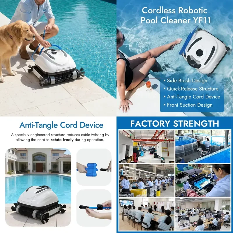 STROVAN High Performance Wired Robotic Pool Cleaner Powerful High Suction Vacuum IPX8 Waterproof 6 Hours Runtime for Cleaning