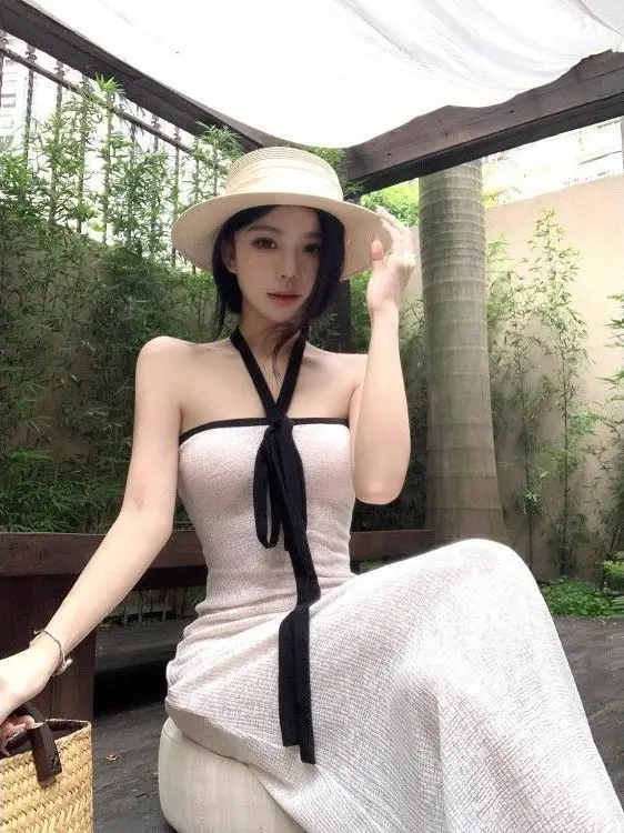 

Stunning Beach Vacation Style Off-Shoulder Pure Desire Women's Dress Sexy Strapless Long Skirt Casual Summer Outfit