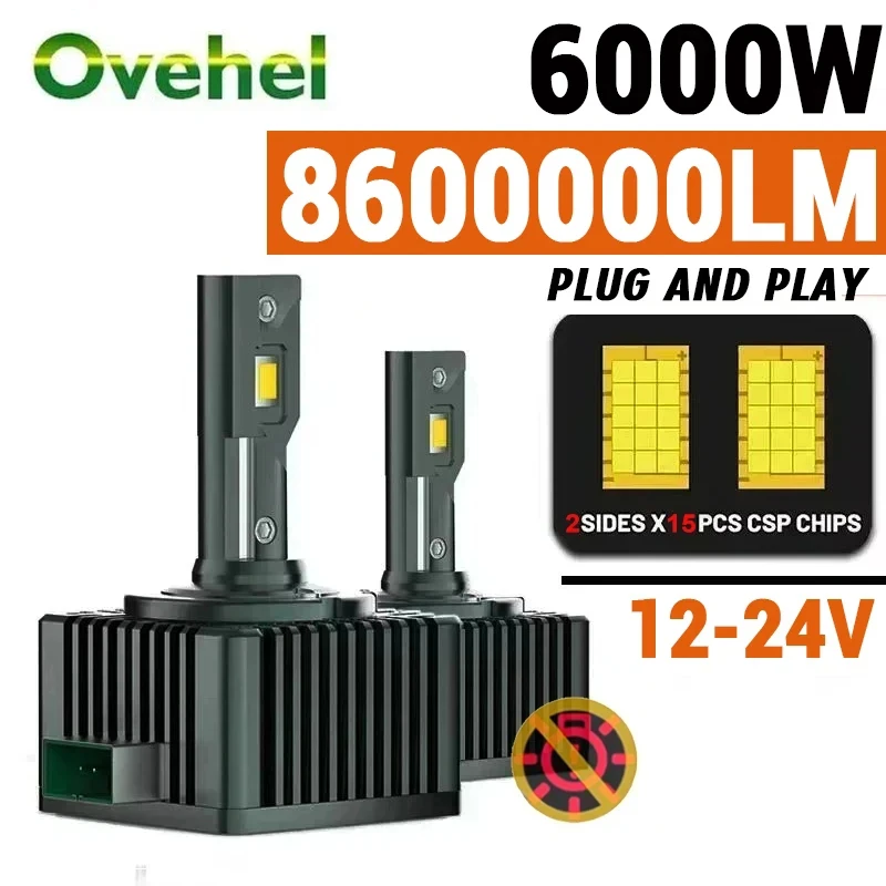 

OVEHEL D3S LED D1S 6000 Вт 8600000LM Фара Canbus Лампы D4S D2S D8S D1R D2R D3R Светодиодные автомобильные супер яркие лампы 12 В 24 В 2 шт.