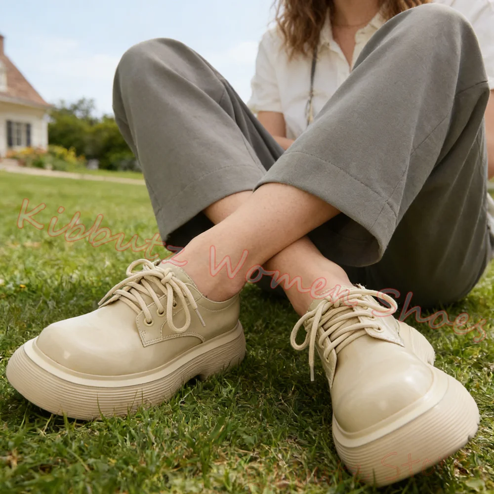 Lace-Up Pumps Sneaker Platform Thick Bottom Round Toe Solid Color Fashion Elegant Concise Sexy Women Shoes Newest Outdoor Party