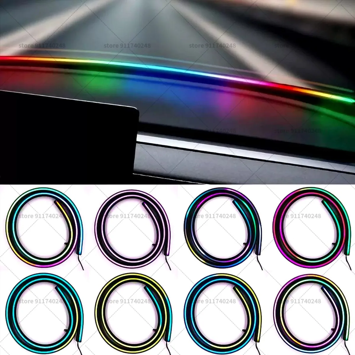 For Tesla Model 3 Automotive decoration light strip, colorful acrylic front windshield soundproofing strip, ambience light view 4