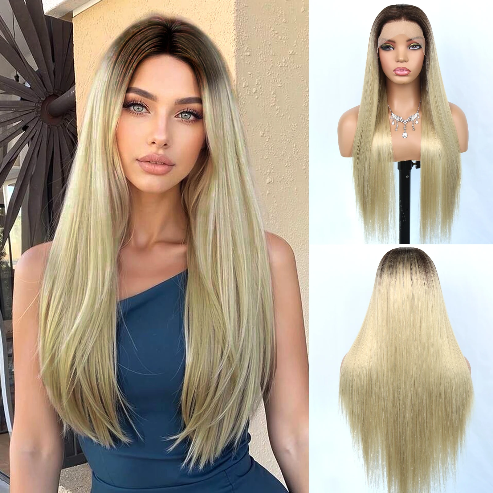 

Синтетический парик Aubree 28 дюймов с кружевной передней частью для женщин, на каждый день, 13x4, с предварительно выщипанными волосами, длинный прямой, светло-русый, термостойкий