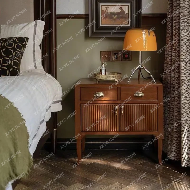 X-S country solid wood bedside table retro old cream wind bedside table bedroom medieval locker HG