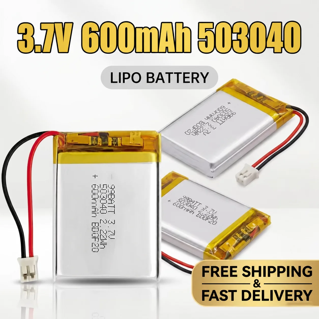 3.7V 600mAh Li-Po Rechargeable Battery 603040 503040 Lithium Ion Polymer Pack for Bluetooth Speaker, Dash Camera, 1/2/5/10 Pcs
