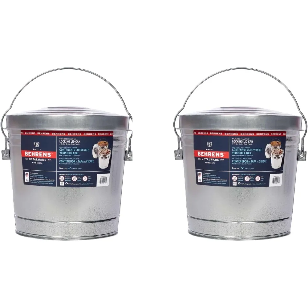 

6-галонный контейнер для хранения из оцинкованной стали или мусорное ведро с запирающейся крышкой и ручкой (2 банки, без захвата)