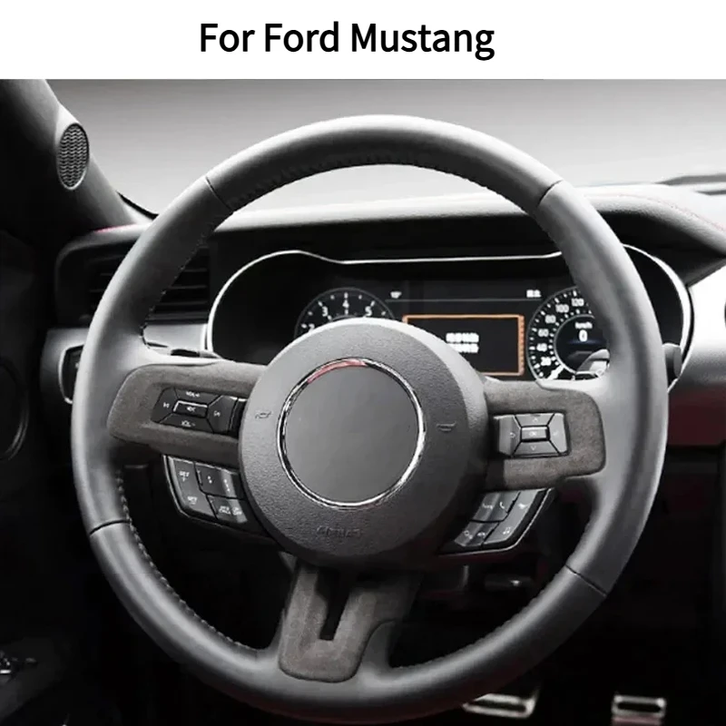 Suede Wrap Style Steering Wheel Panel Cover Trim Sticker For Ford Mustang 2015 2016 2017 2018 2020 2023 Car Interior Accessories