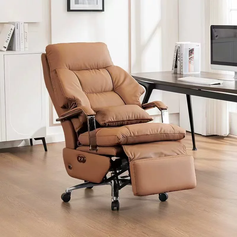Luxury Electric Adjustable Office Chair Massage Ergonomic Extendable Genuine Leather Modern Design Style for Boss CEO