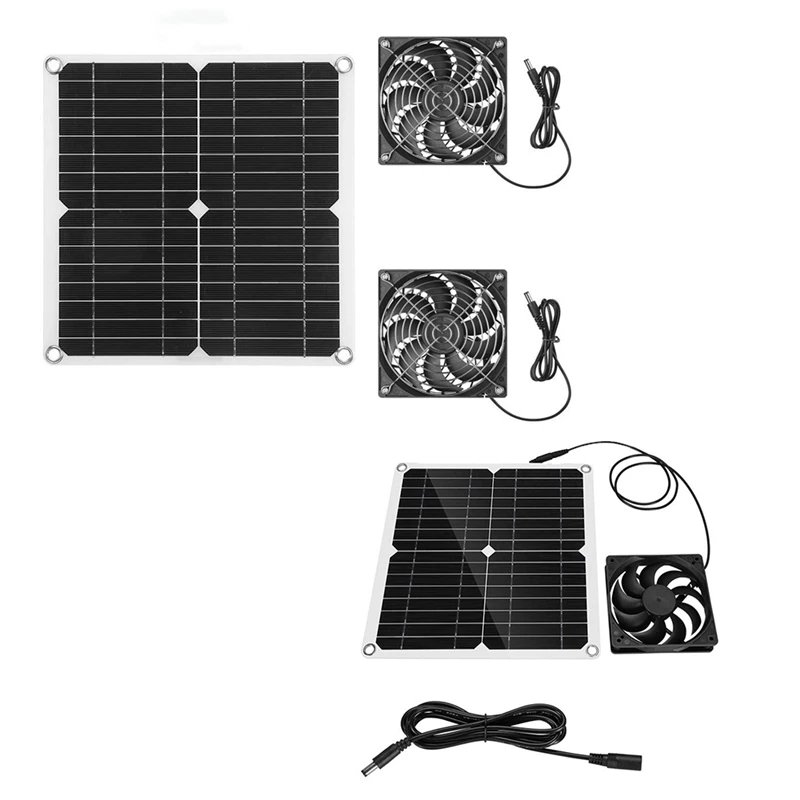 Solar Panel Powered Fan 11 Inch Ventilator Solar Exhaust Fan Fit For Pet Poultry House Greenhouse RV Roof With 2 Fan