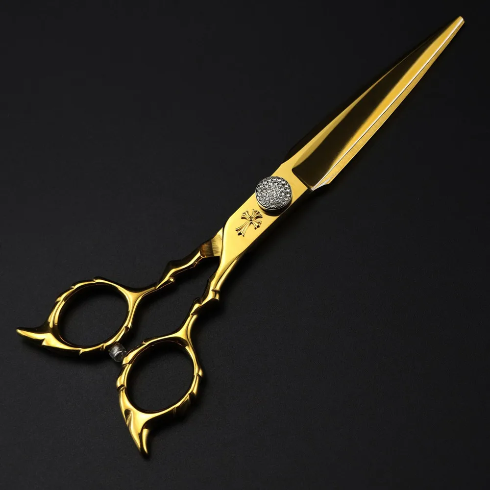 Customize logo JP 440c steel 6.8 '' Upscale gold scissor Cross hair scissors cutting barber haircut shears hairdresser scissors