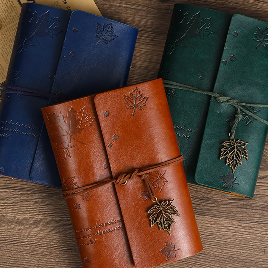 1 Retro Leaf Notebook (Single Shell) Office Stationery Diary Notebook Literary PU Leather Notebook Traveler Diary Planner Gift